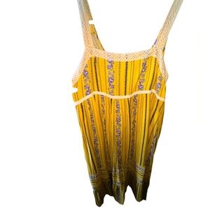 Easel large French yellow and lavender maxi sundress with pockets.crochet lace